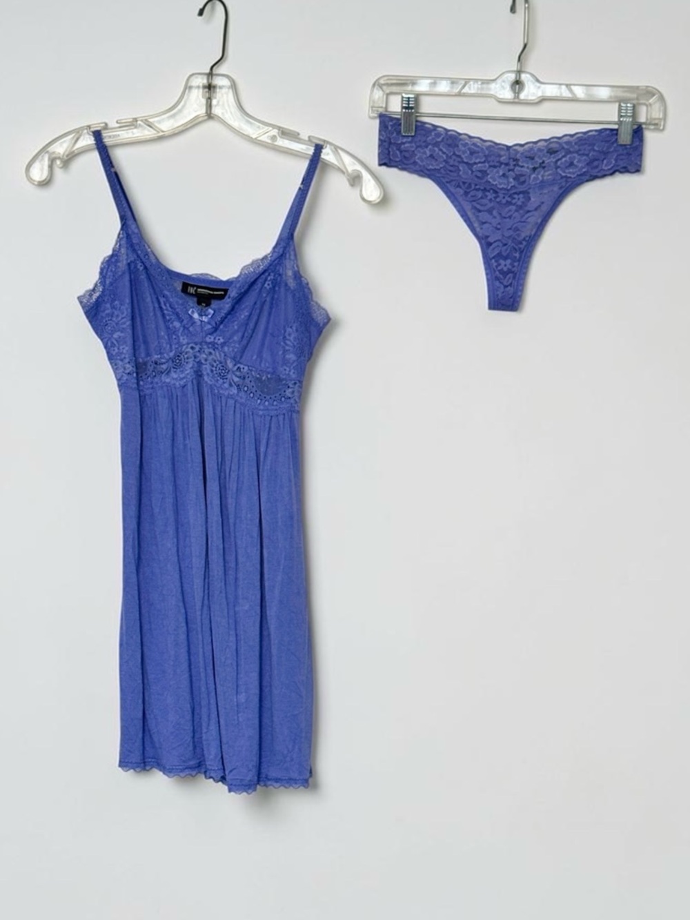 Babydoll Chemise Set XS Extra Small Perriwinkle Blue Lace INC
